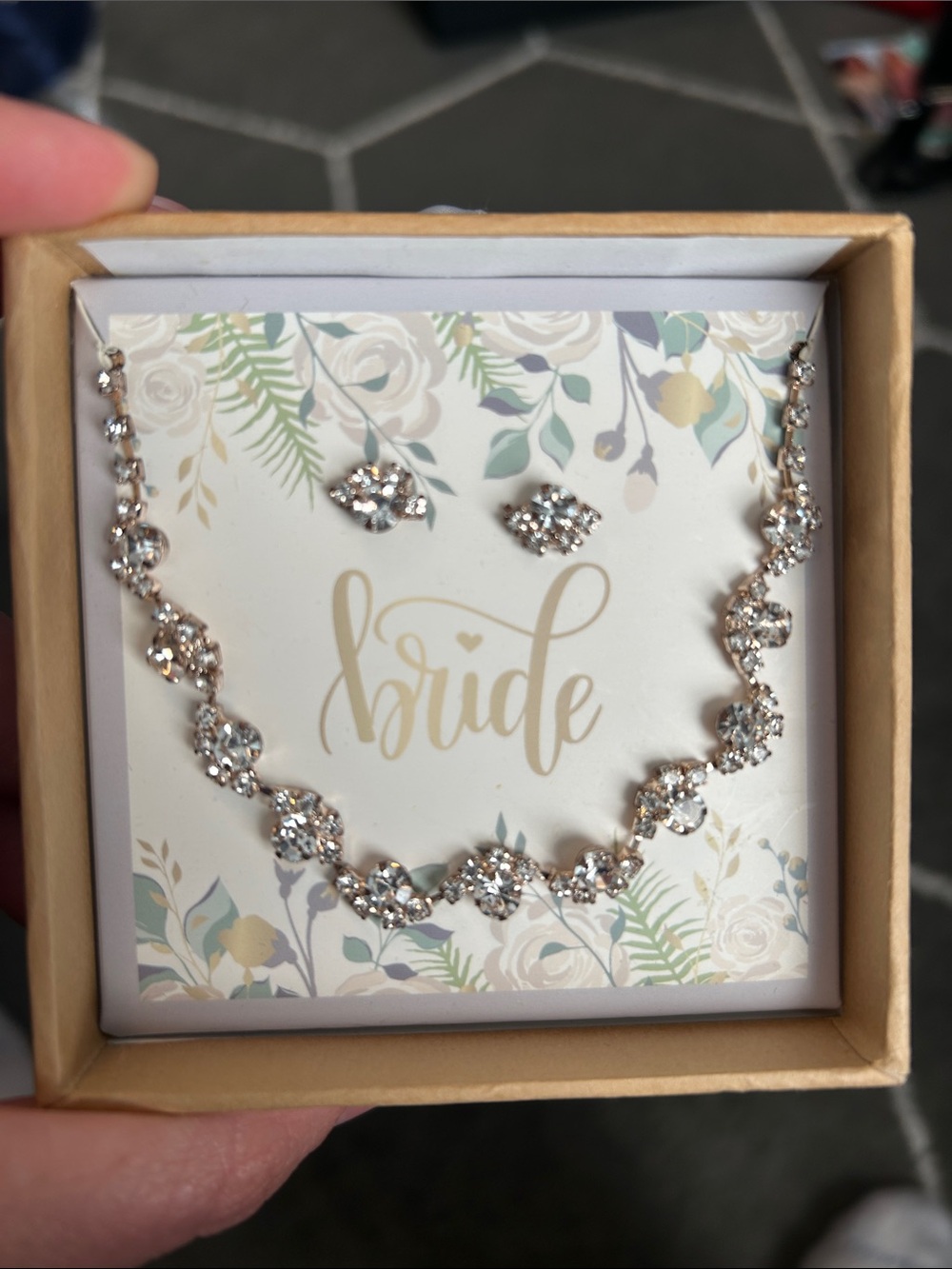 Bride Rose Gold Crystal Necklace and Earring Set